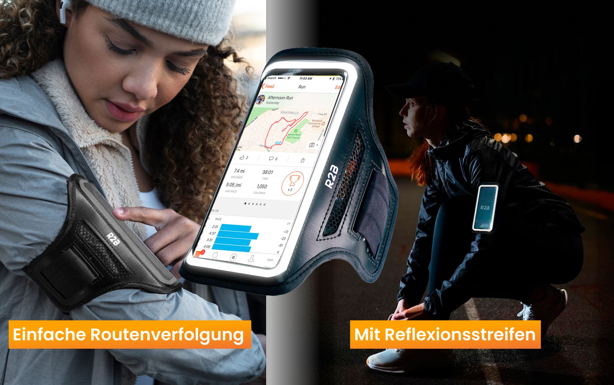 R2B Handyhalterung joggen - wasserdicht bis 7 Zoll- Sportarmband - Handytasche arm - Handy halterung sport – reflektierend