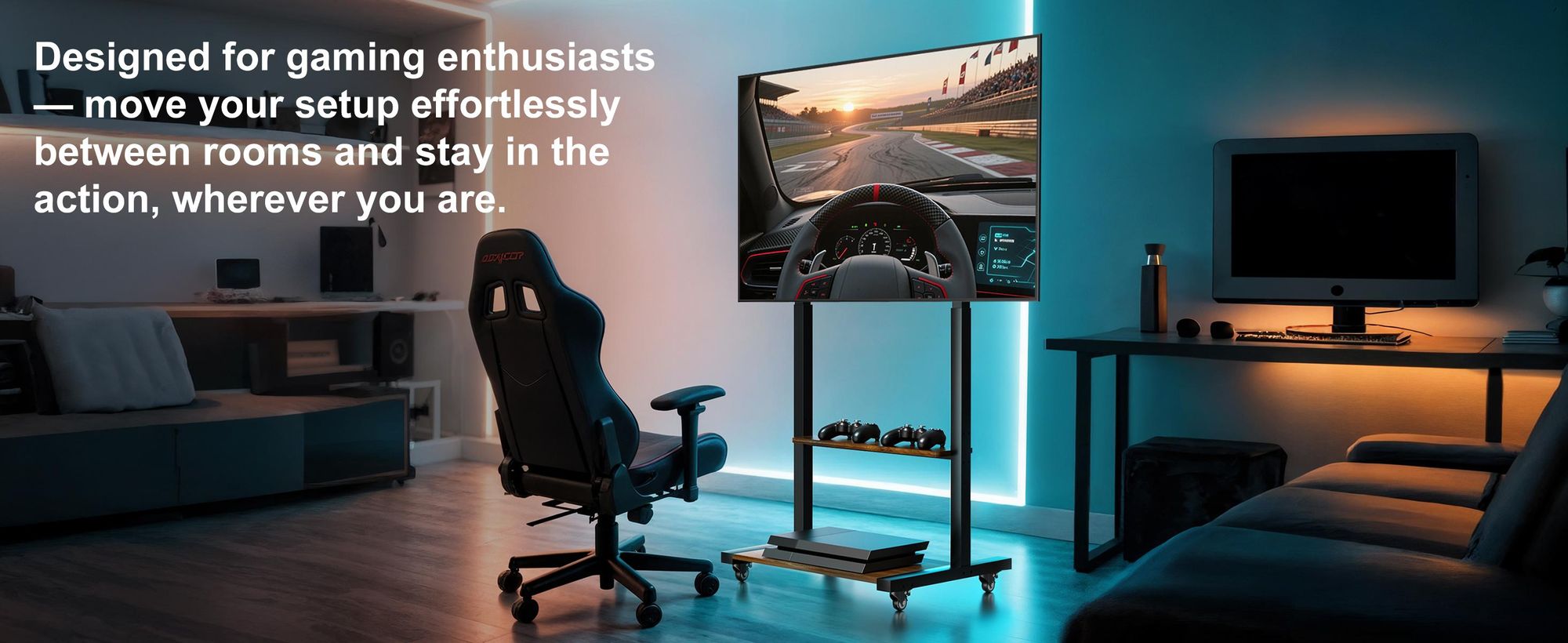 WISFOR TV Ständer Rollbar, TV Standfuss Höhenverstellbar Fernsehständer Halterung Universal für 40”-86”,VESA 600x400mm,bis Max 50kg