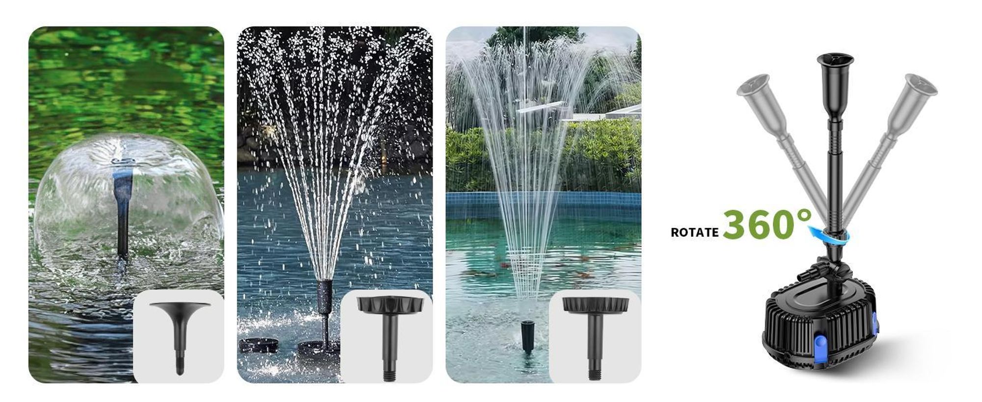 Teichpumpe Wasserspiel 1500l/h 25W, 1,8 m Förderhöhe, Filter Bachlauf Springbrunnen CHP 1500 mit drei Wasserspielen, Filter, Anschlusskabel 5 m