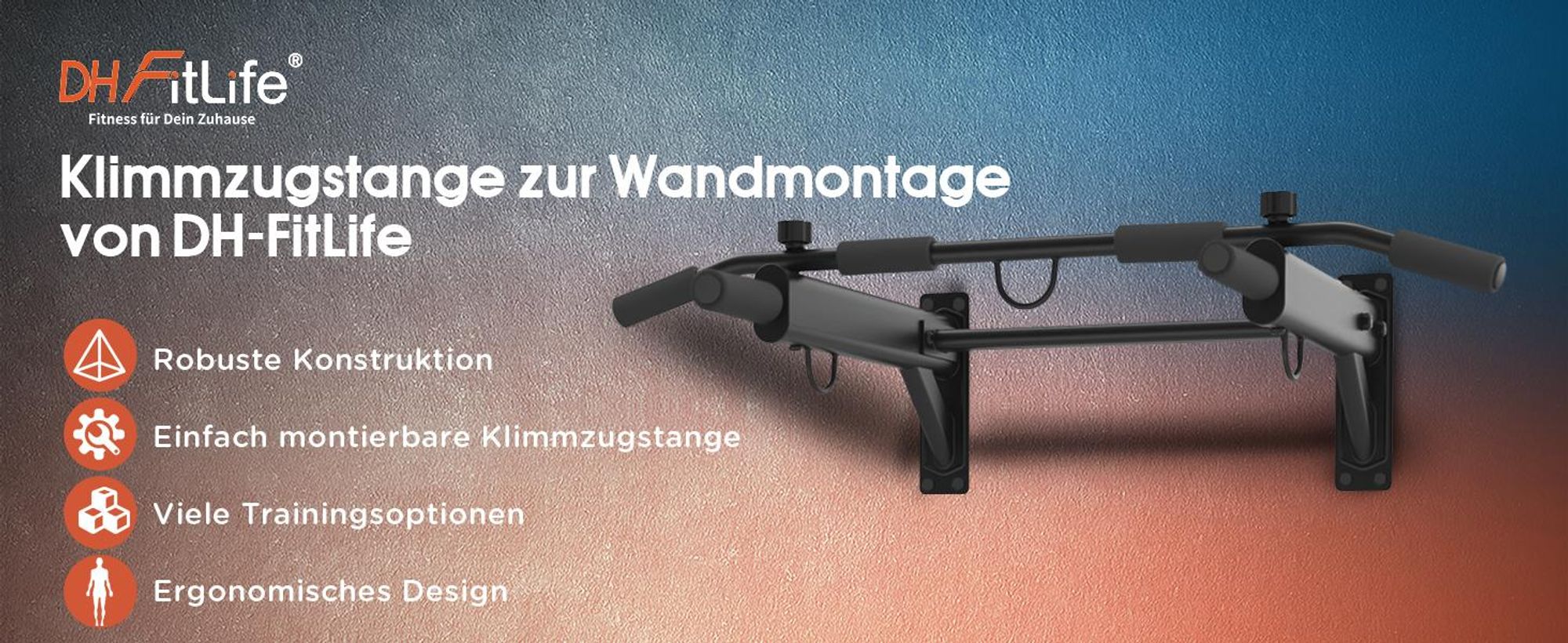 DH FitLife 4in1 Klimmzugstange zur Wandmontage, bis 200 kg für Zuhause | 6 rutschfeste Griffe | 3 Ösen für Boxsack & Schlingentrainer, Stabil & Sicher