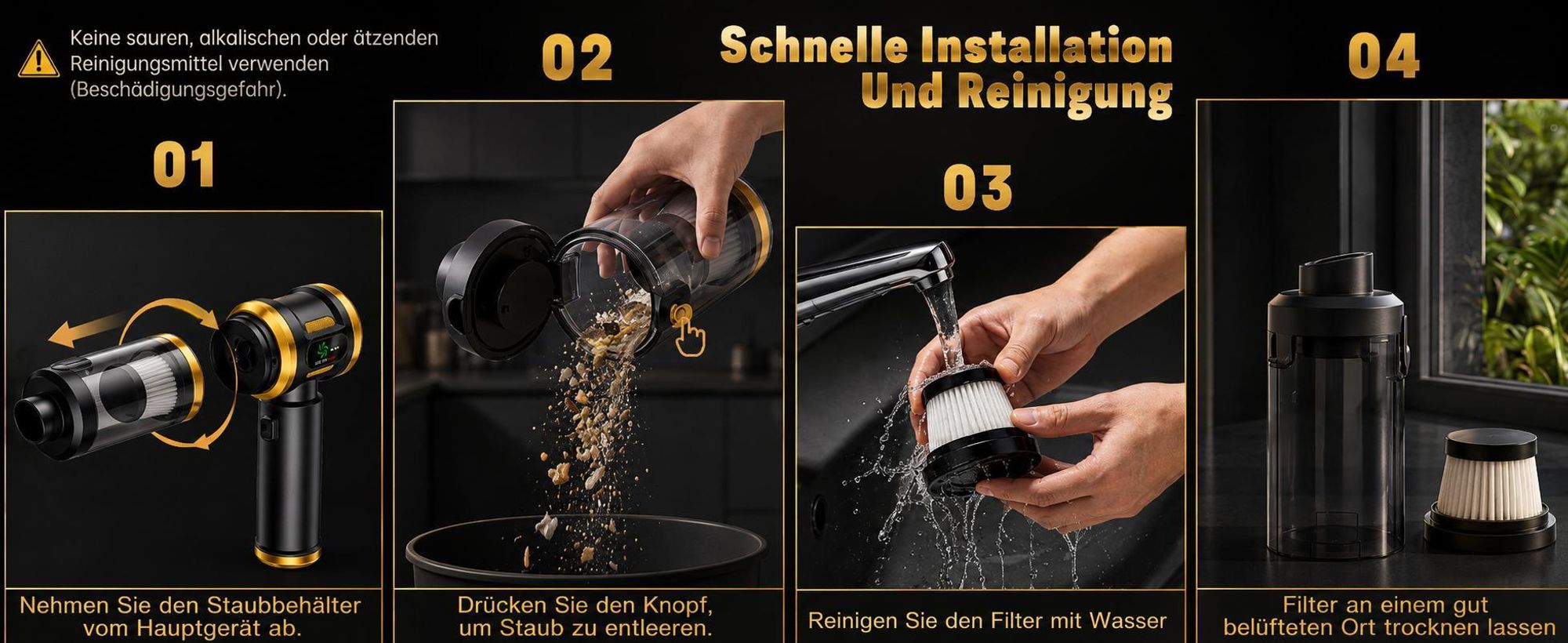 Handstaubsauger, 27000Pa/120W Akku staubsauger,mit Bürstenloser Motor, Beutelloser Mini Auto Kabellos Staubsauger für Auto, Büro Genutzt, Haus, Küche