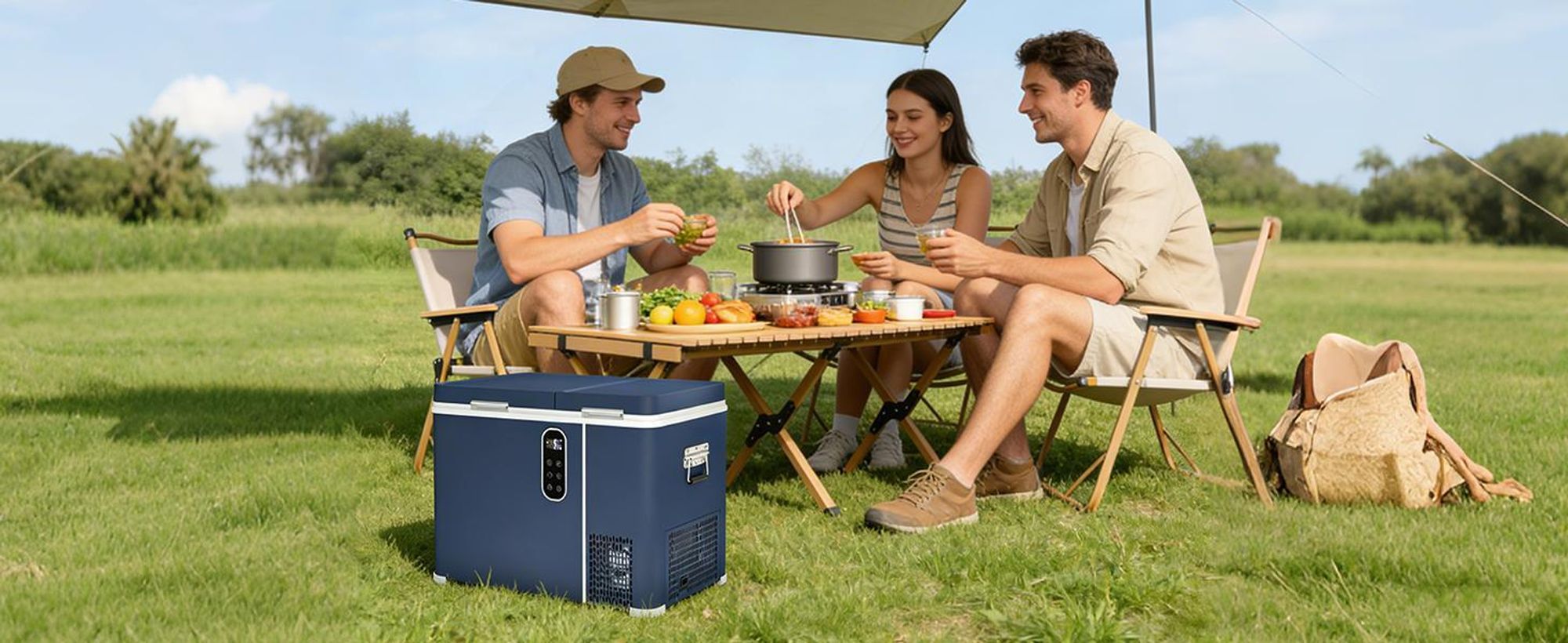Puluomis 45L Kühlbox mit 2 Zonen & 2 Türen, Kompressor -20°C bis +20°C, 12/24V DC & 220-240V AC, MAX/ECO Modus, leise <45dB, für Camping & Wohnmobil