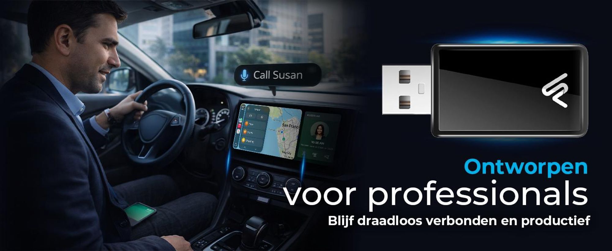 AutoSky CarPlay & Android Auto Adapter – Draadloos, Plug & Play, compatibel met fabrieksmatig geïnstalleerde CarPlay