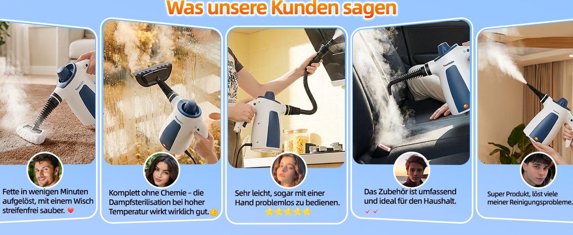 Dampfreiniger, Handdampfreiniger für das Haus Mehrzweck, 3 Bar Dampfdruck 350ML 1200W chemikalienfreier, Reinigung von Küche, Böden, Fliesen, Sofas