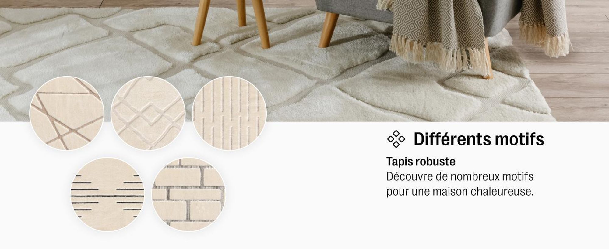 benuta tapis de salon Elvy Crème/Beige 200x300 cm tapis de salon rectangulaire motif poil ras doux moelleux