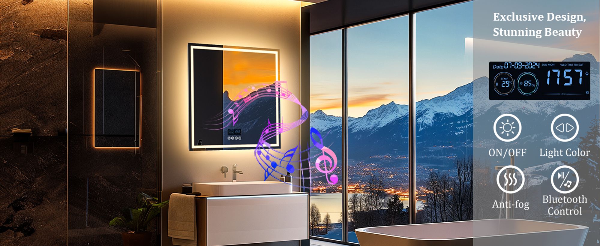 WISFOR LED Badspiegel mit Bluetooth Lautsprecher, 80×80cm Badezimmerspiegel mit Beleuchtung 3 Lichtfarbe, LED Wandspiegel dimmbar beschlagfrei