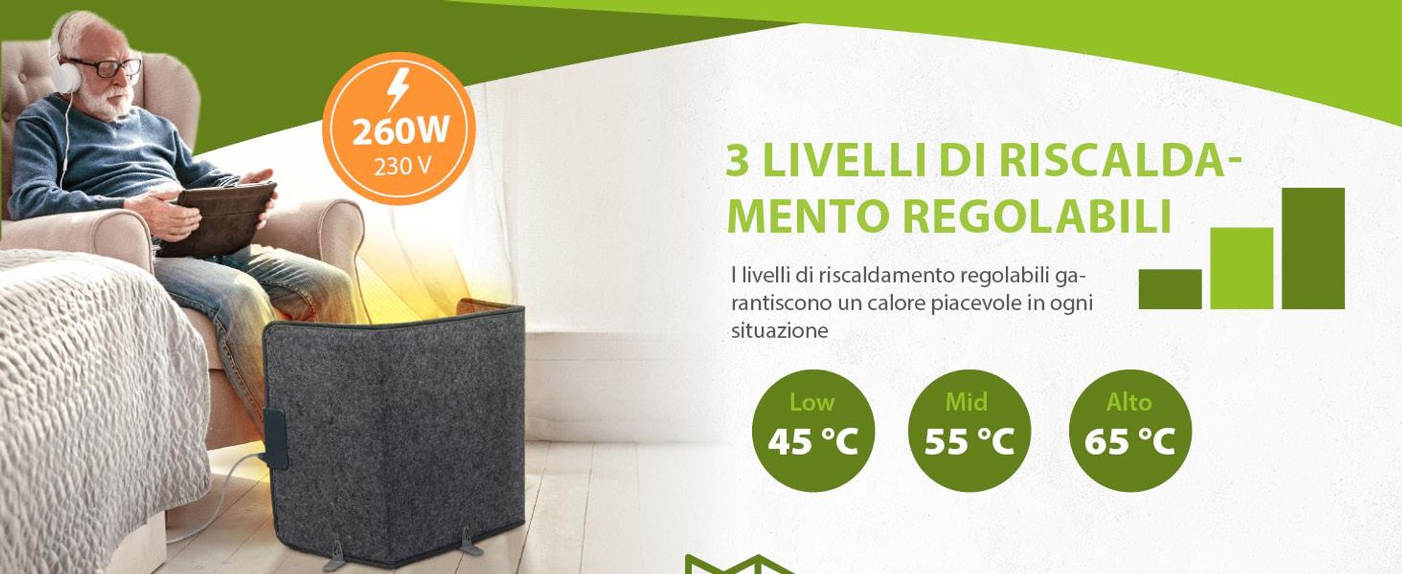 Pannello riscaldante pieghevole 51x100cm riscaldatore da tavolo a infrarossi fino a 60°C parete riscaldante pieghevole