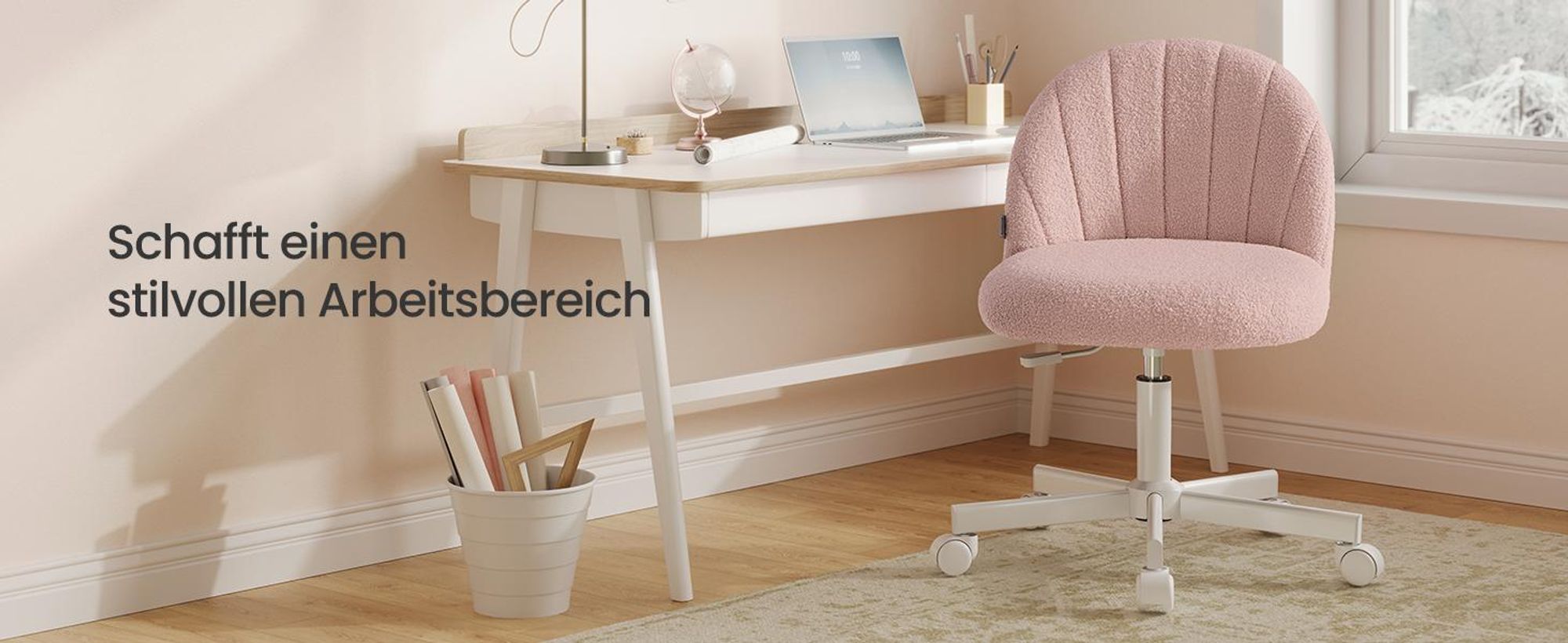 SONGMICS Homeoffice-Stuhl, Schminkstuhl aus Fleece, Schreibtischstuhl, Schaumstoffpolsterung, höhenverstellbar, für Arbeitszimmer, Schlafzimmer
