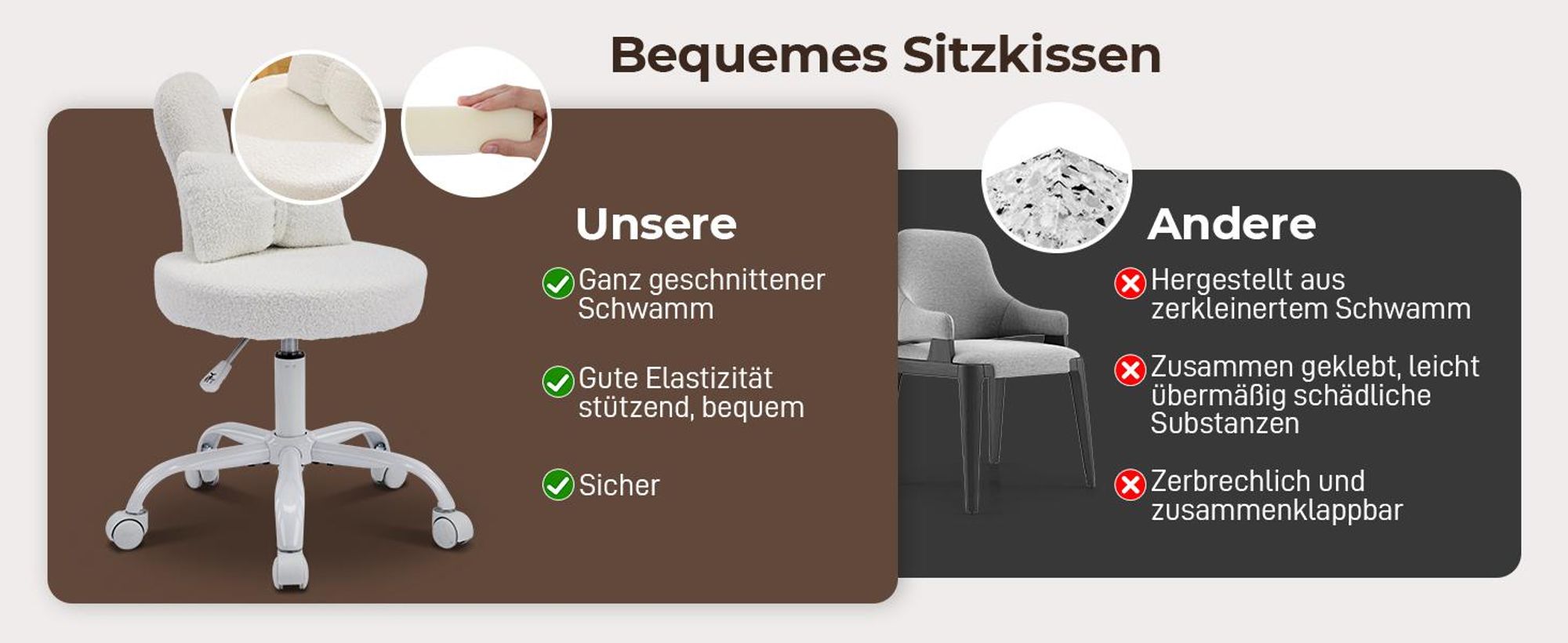 FCH Kaninchenohren-Design Drehstuhl, Homeoffice Stuhl, Kinder Schreibtischstuhl kinderschreibtischstuhl Jungendstuhl Hasenohr360°, weiß