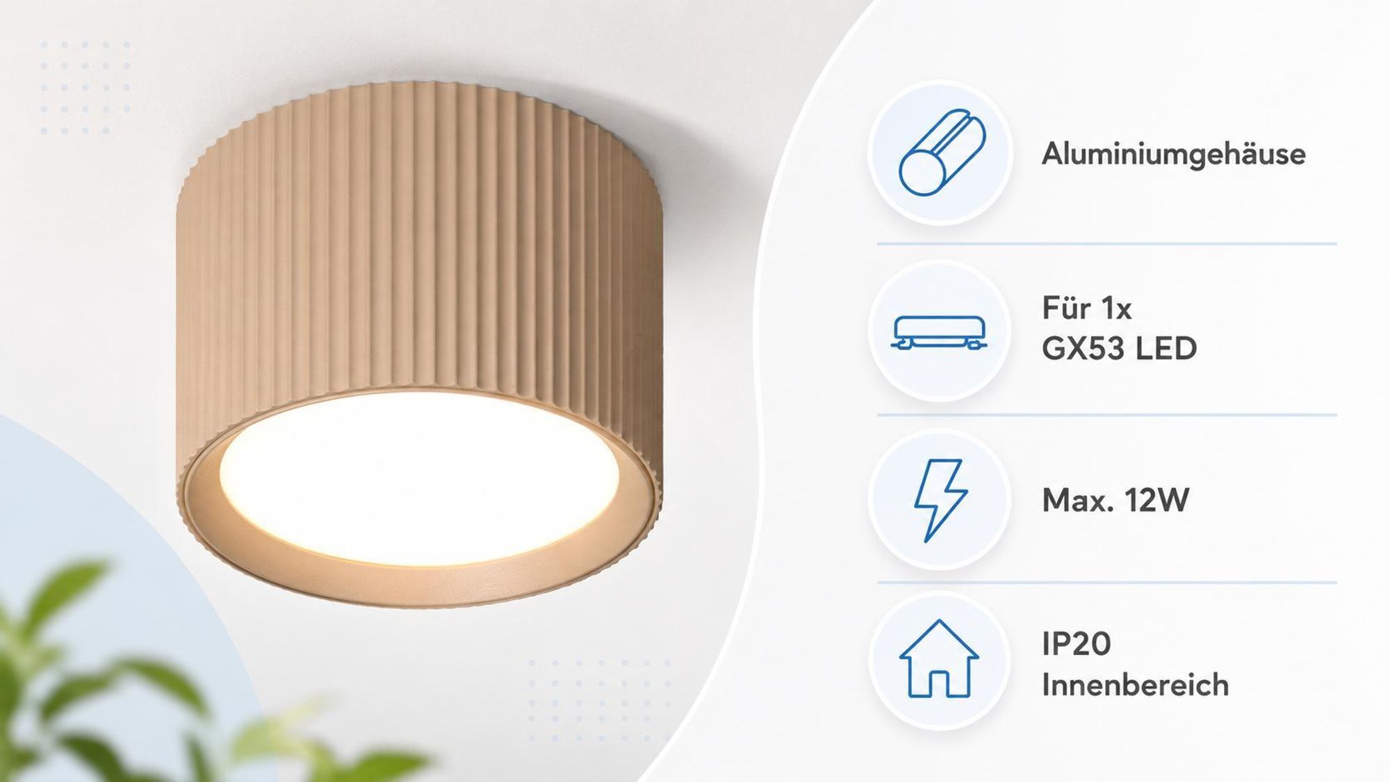 MasterLED Deckenleuchte Gisele GX53 rund beige für Wohnbereich