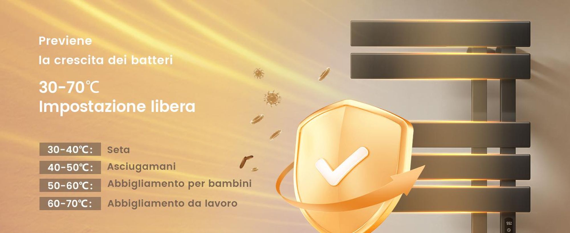 EMKE Scaldasalviette elettrico 1000X500mm 320W nero attacco a destra, intelligente WiFi App, touch LCD, Timer 1-9H, IPX5