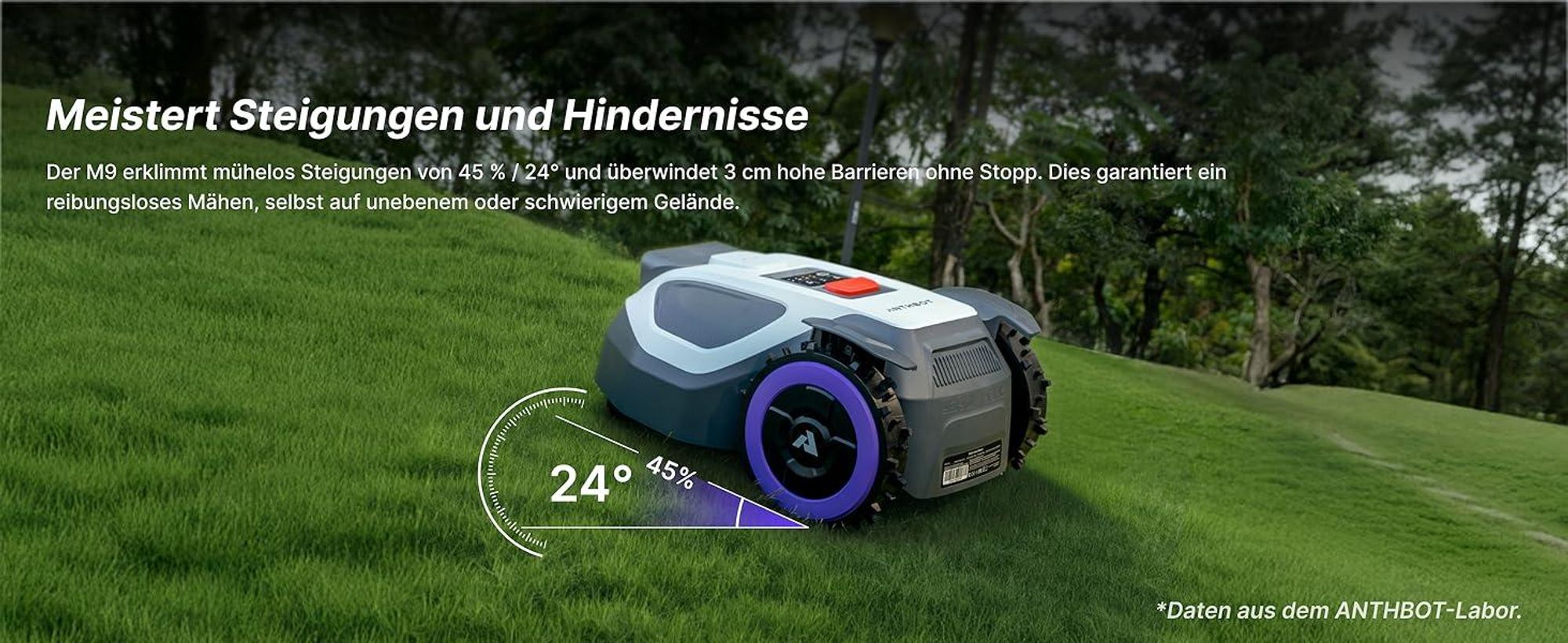 ANTHBOT M9 Mähroboter ohne Begrenzungskabel, GPS RTK Navigation, KI-Hinderniserkennung, für große Gärten bis 900 m², 3 Monate NRTK gratis