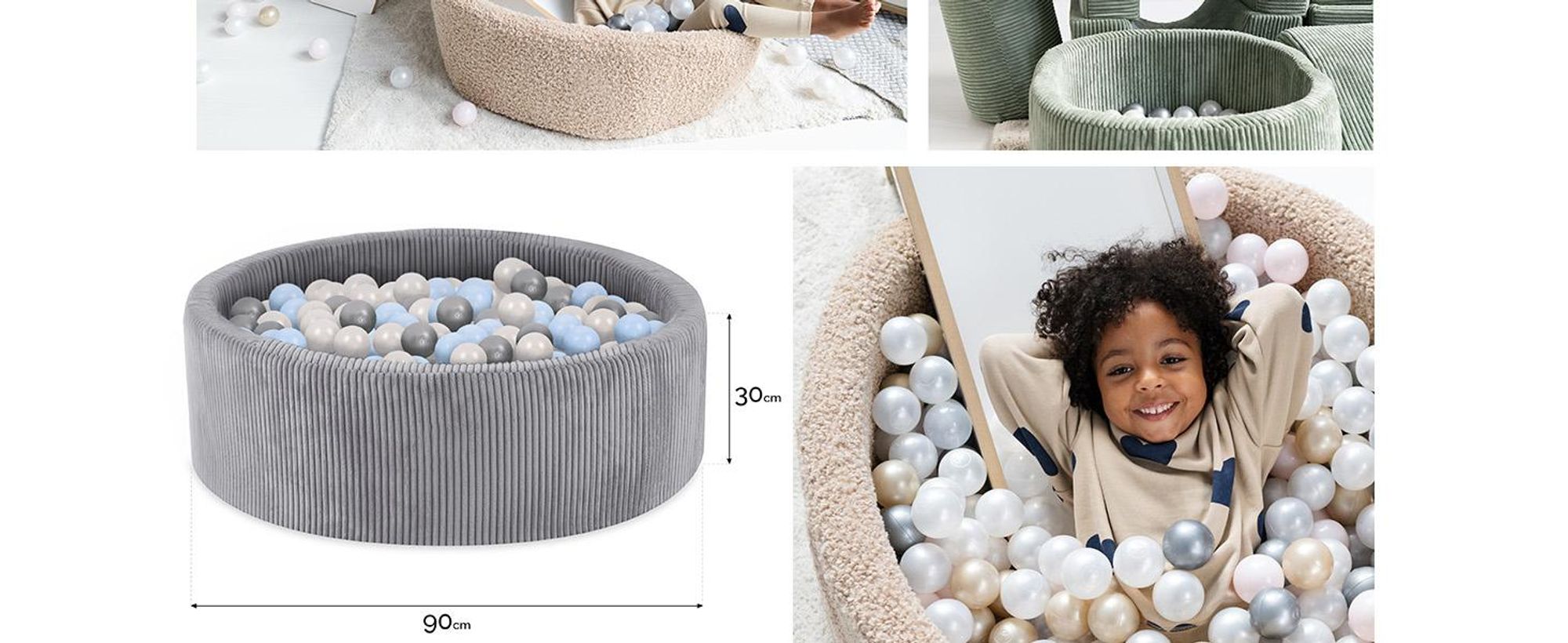 MISIOO Bällebad mit Schaumstoff-Füllung - 90x30cm - 200 Bälle für Bällebad - Hochwertige Bällebad Bälle für Kinder- Sicheres Spielzeug - Hellgrau