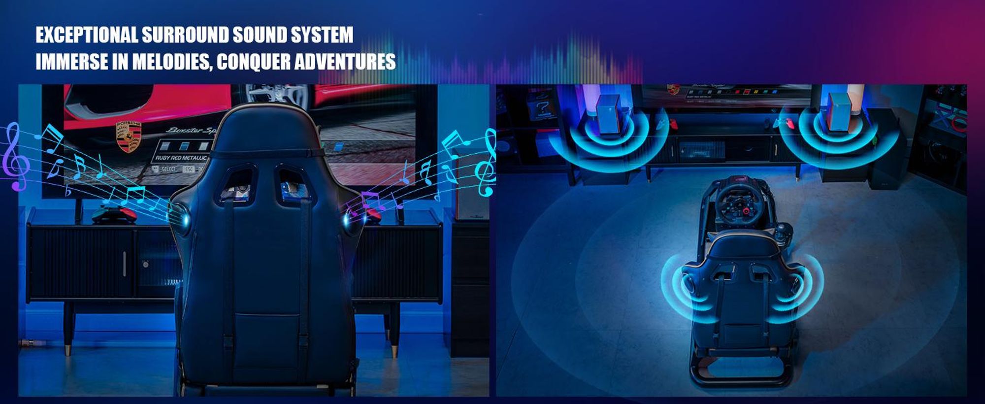 GTPLAYER Simulator Cockpit, SIM-racen cockpit, stuurstandaard voor race-simulators, gamingstoel, stuurstandaard met Bluetooth-luidspreker en pedaalhouder