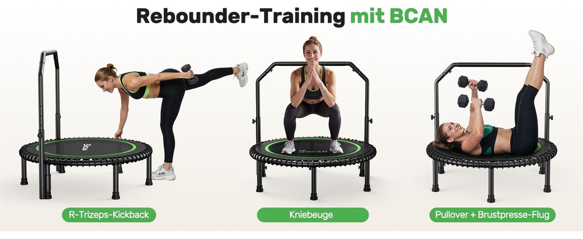 BCAN Fitnesstrampolin Rebounder für Erwachsene, Ø 102 cm / 122 cm, belastbar bis 204 kg / 250 kg