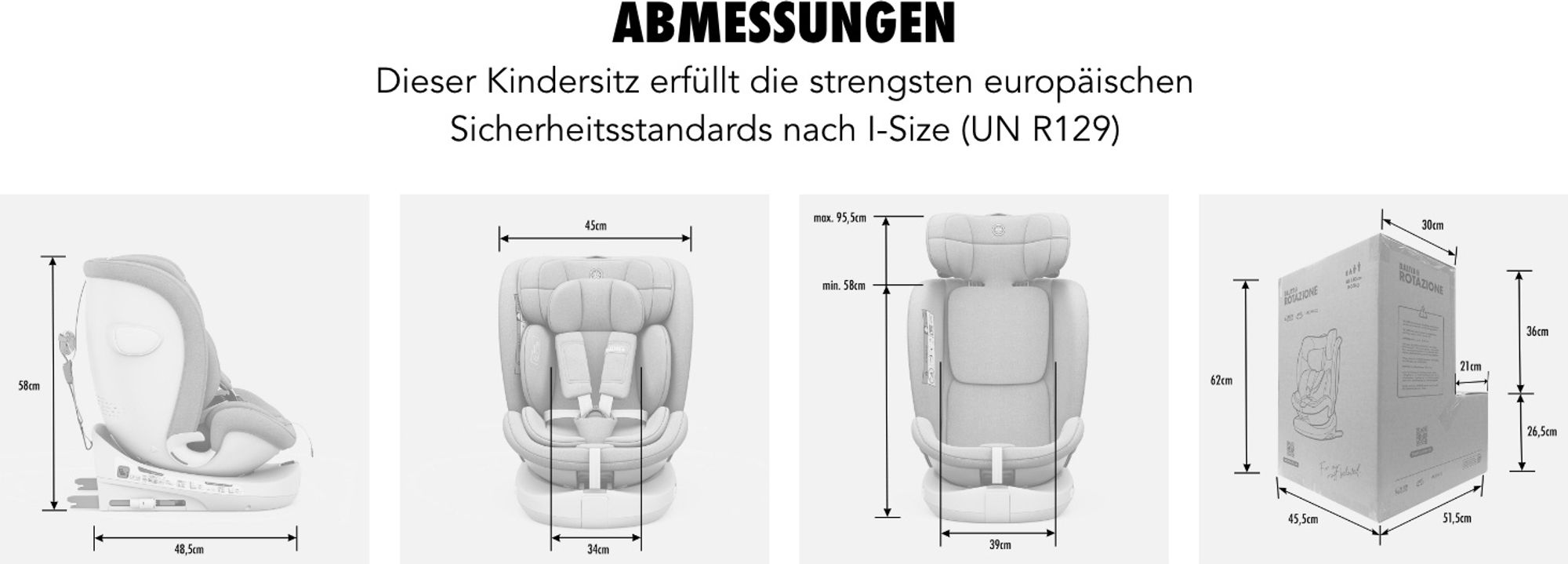 Daliya® ROTAZIONE i-Size 360° Kindersitz, ISOFIX & Top-Tether, ab Geburt 40–150 cm (Babyschale bis Kinderautositz), 5-Punkt-Gurt, mitwachsend, 0–36 kg