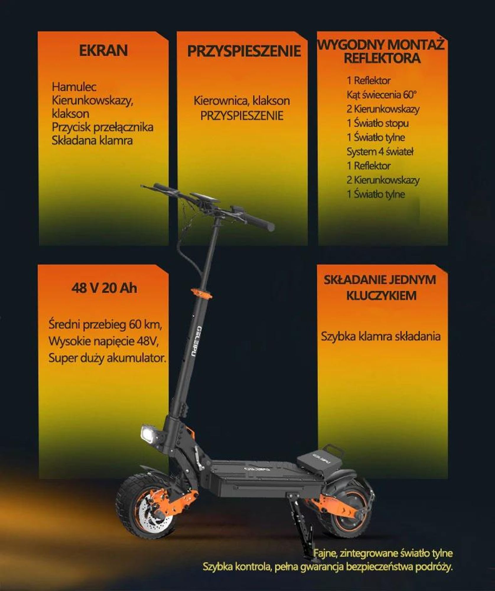 GELEIPU Z1 - Bateria 48V20AH 10" Kołami Hamulce Tarczowe - Czarny