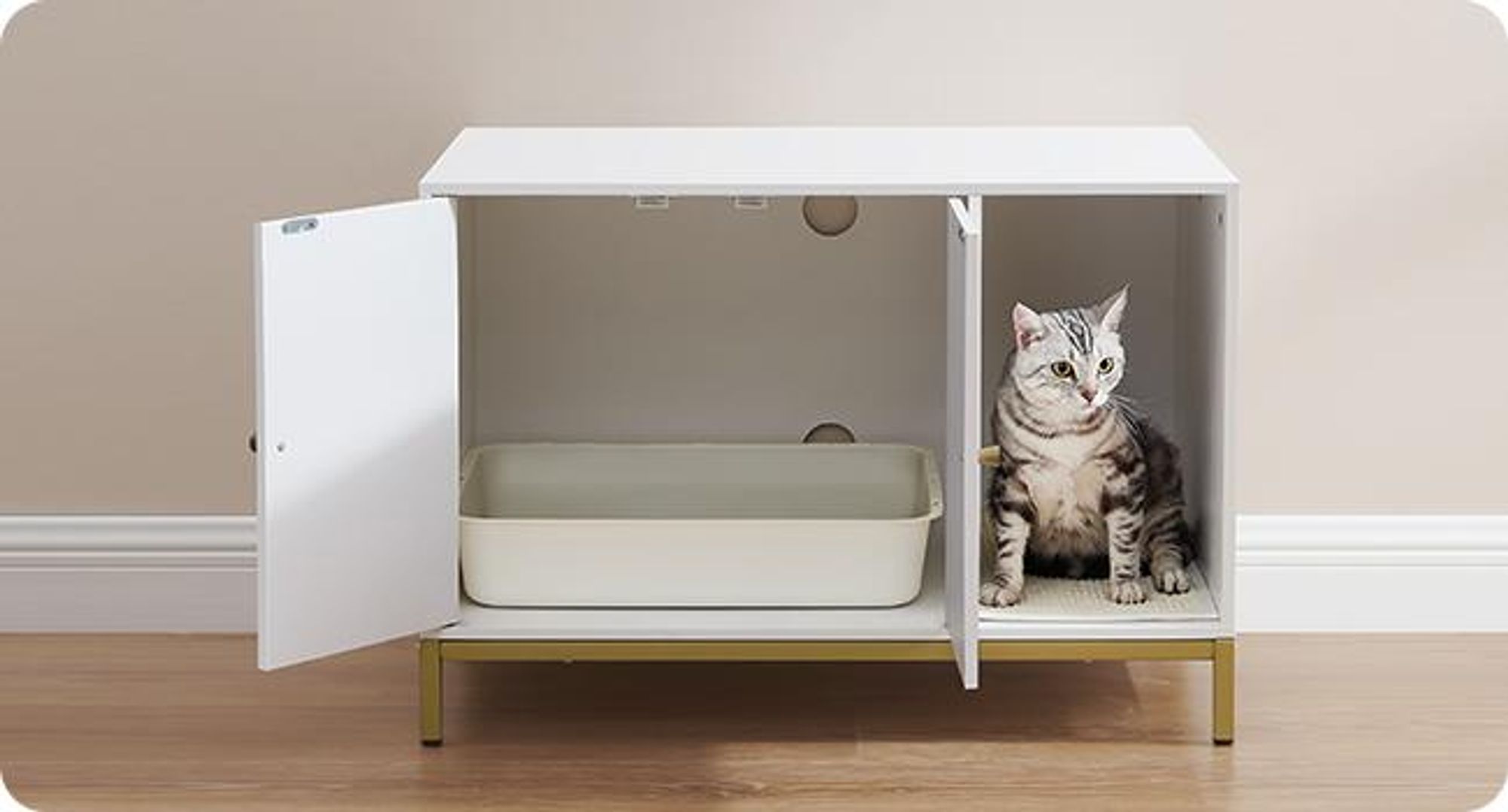 Feandrea Katzenklo-Schrank, Katzentoilette, mit Kratzmatte, Beistelltisch Weiß