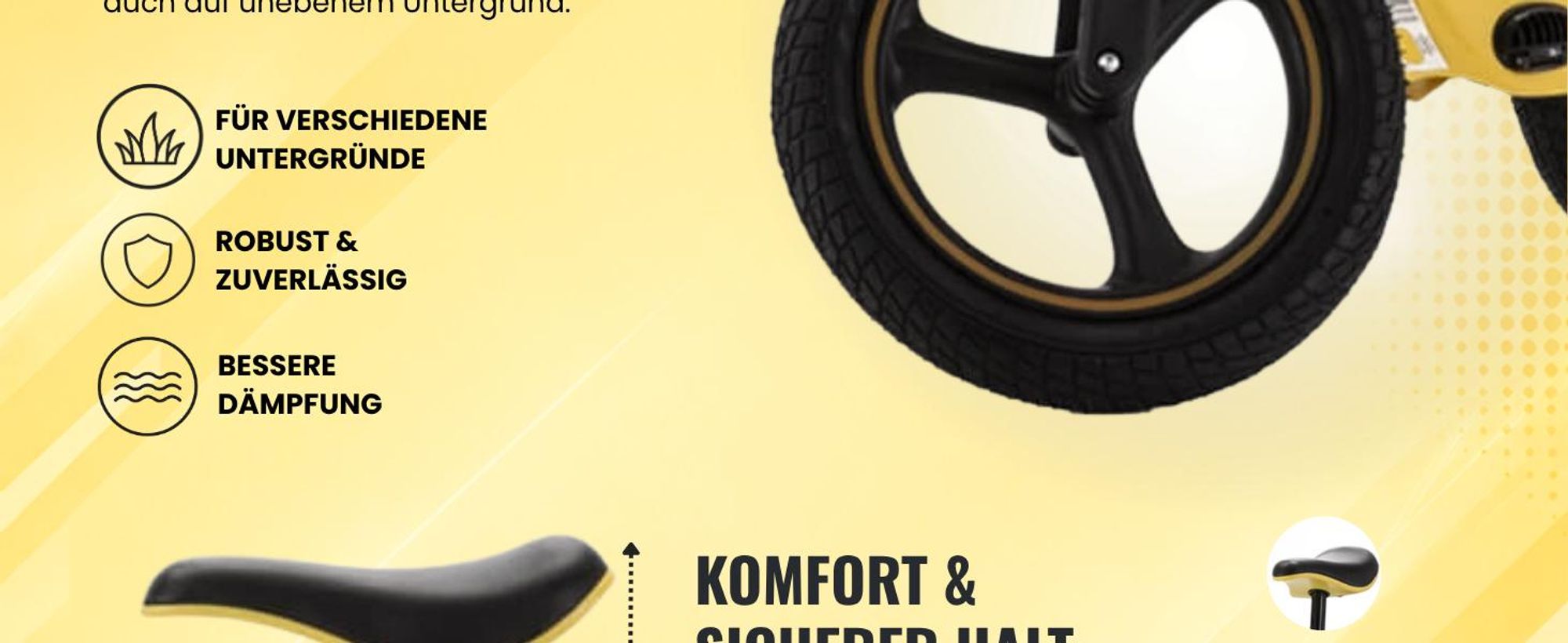Balance Bike mit weichem höhenverstellbarem Sattel und guter Dämpfung