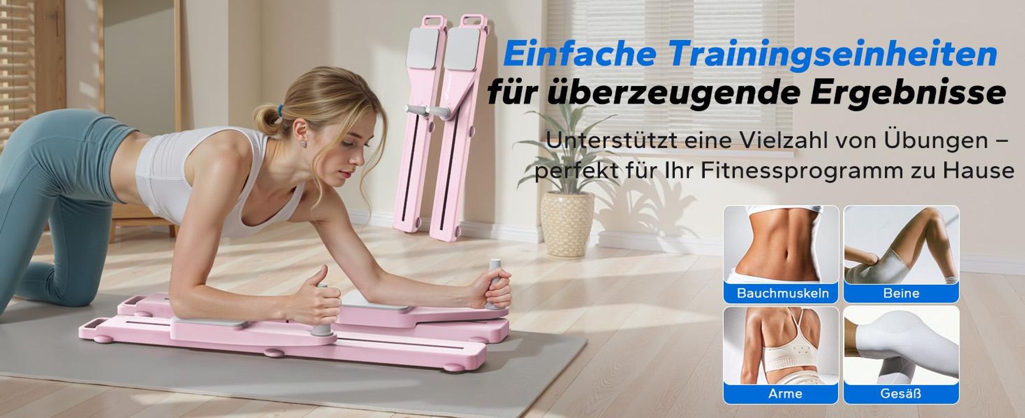 Multitrainer – 4-in-1 Pilates-Board, Push-Up-Bauchmuskel-Roller, Platzsparend, Bauchmuskelübungsgerät für Ganzkörpertraining