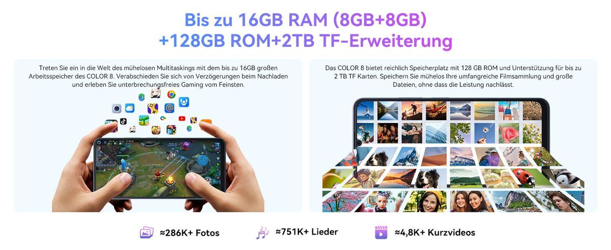 Blackview Color 8 (16GB + 128GB) Handy Ohne Vertrag, 6,75 Zoll Display, Face ID ，Octa-core Unisoc T616 ，50MP + 8MP Kamera, 6000mAh Akku