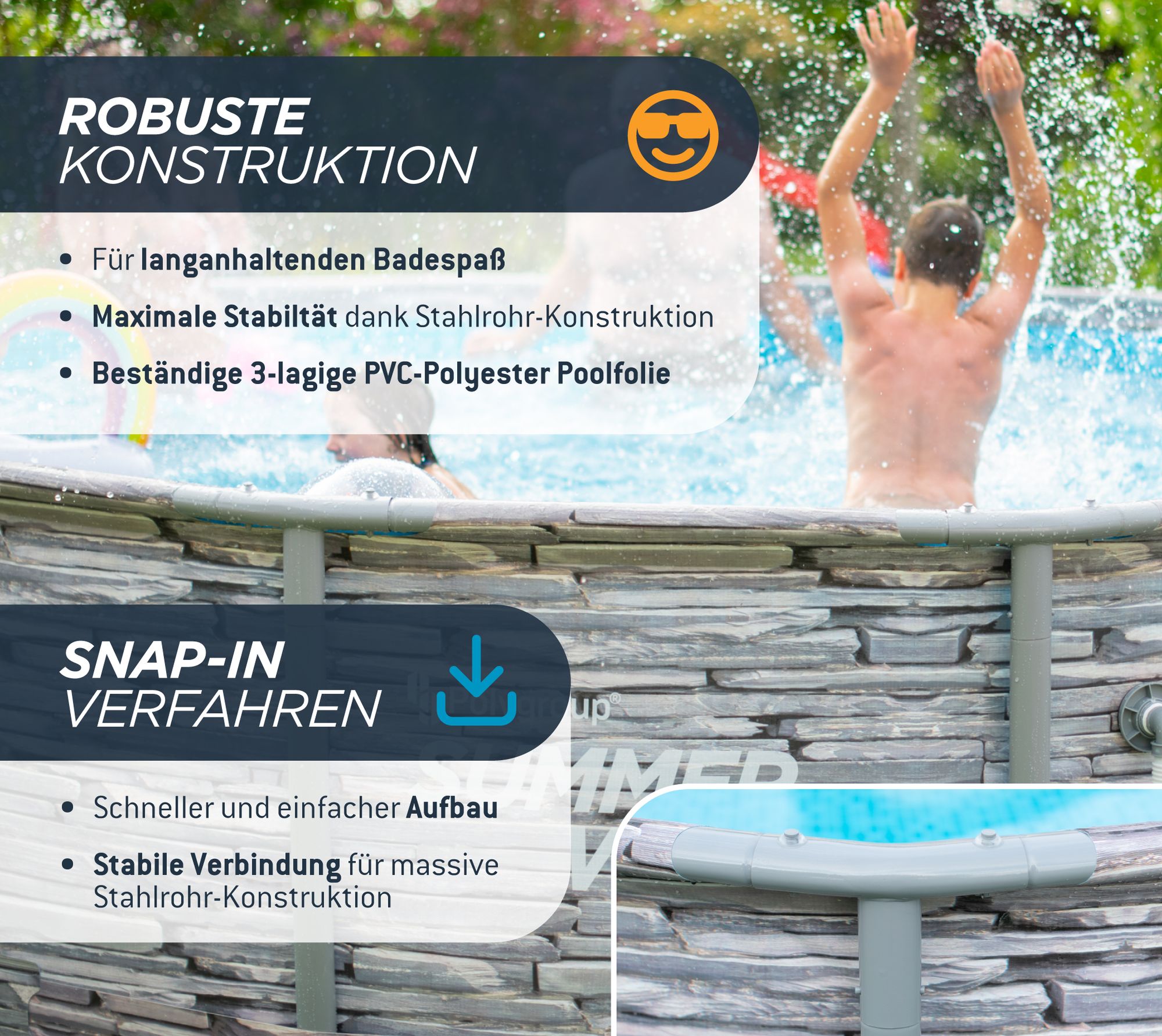 Summer Waves Elite Frame Pool Aufstellpool rund Komplettset Steinoptik Ø 549x132 cm