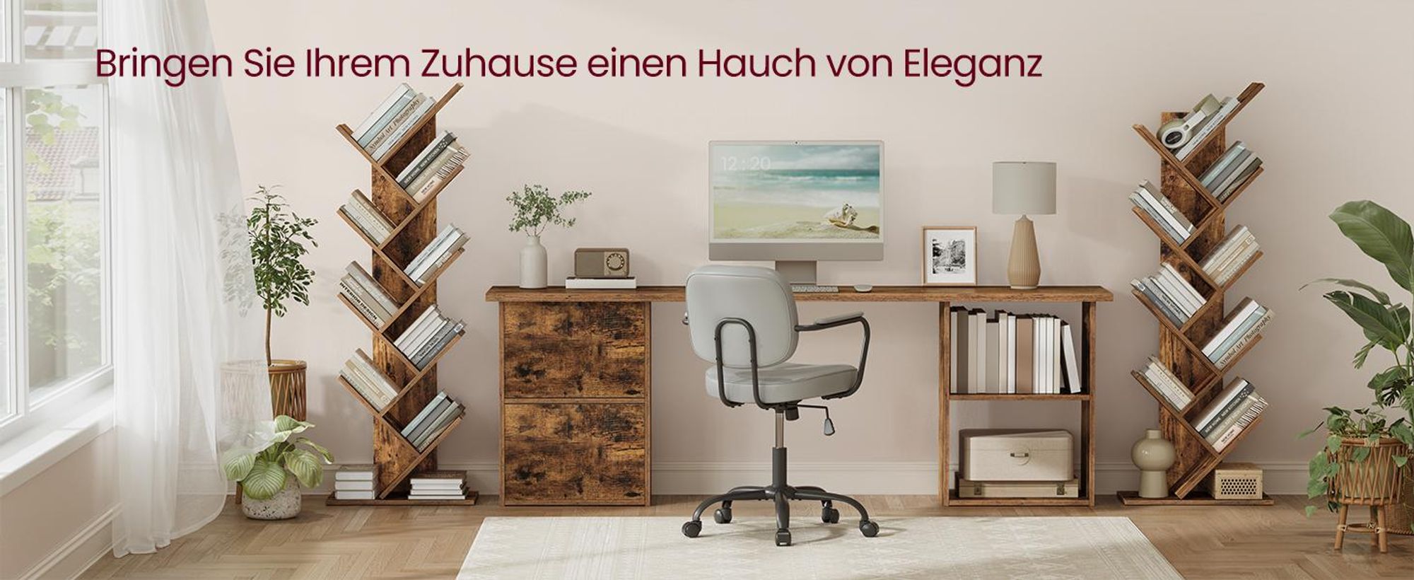 VASAGLE Bücherregal mit 8 Ebenen aus Holz 141,5cm in Baumform Standregal