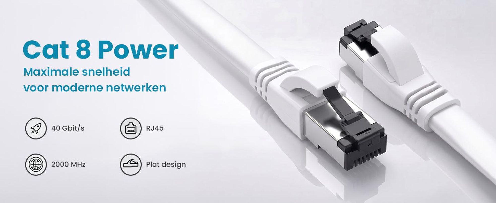 Extralink Cat.8 U/FTP 0,5 m 40 Gb/s Platte LAN patchkabel RJ45, Koper, Wit