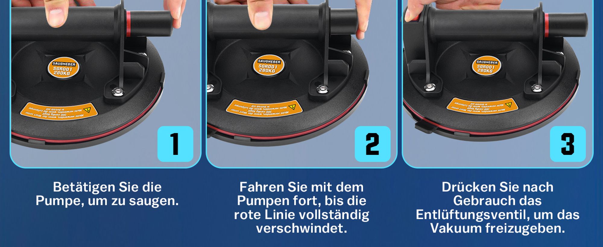 2er Set 8" Saugheber Glasheber Tragkraft 260KG Vakuumheber Fliesenheber für Fliesen Marmor