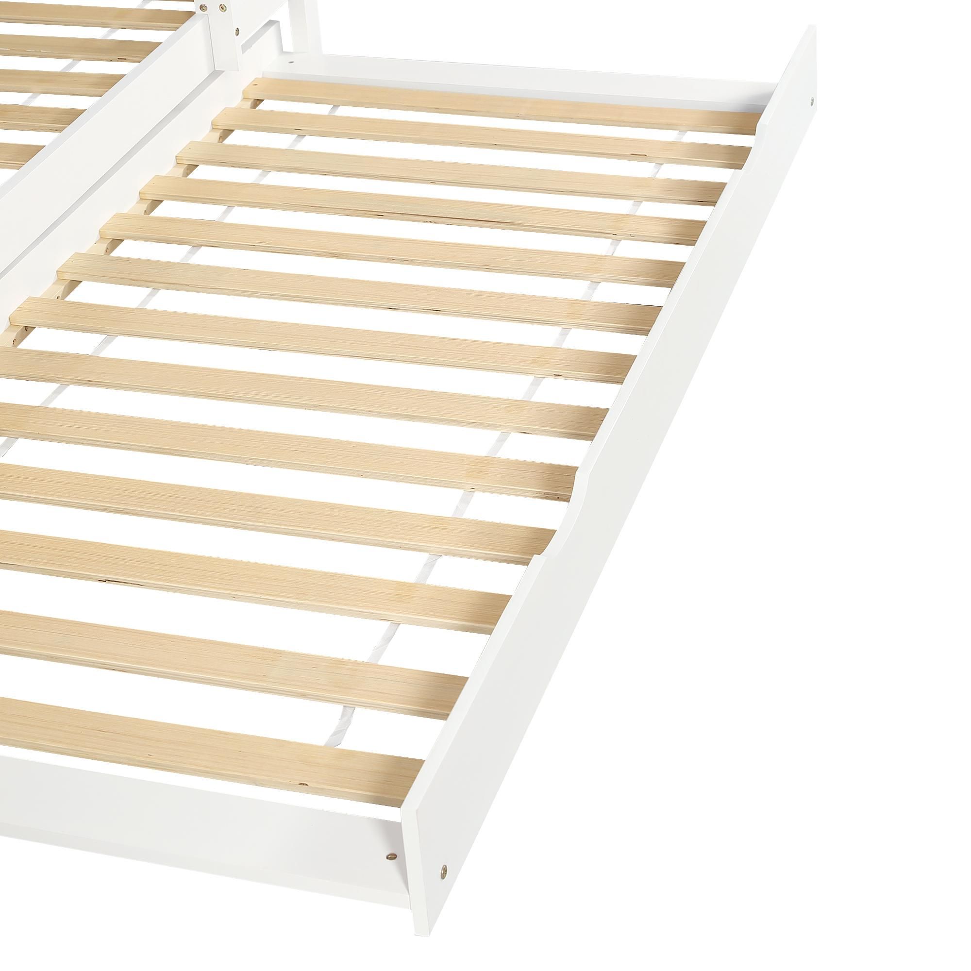Flieks Etagenbett 90x200cm mit Regal, Kinderbett Hochbett mit 90x190cm großem Ausziehbett, Stockbett Einzelbett für 2 Kinder Kinderzimmer, Weiß