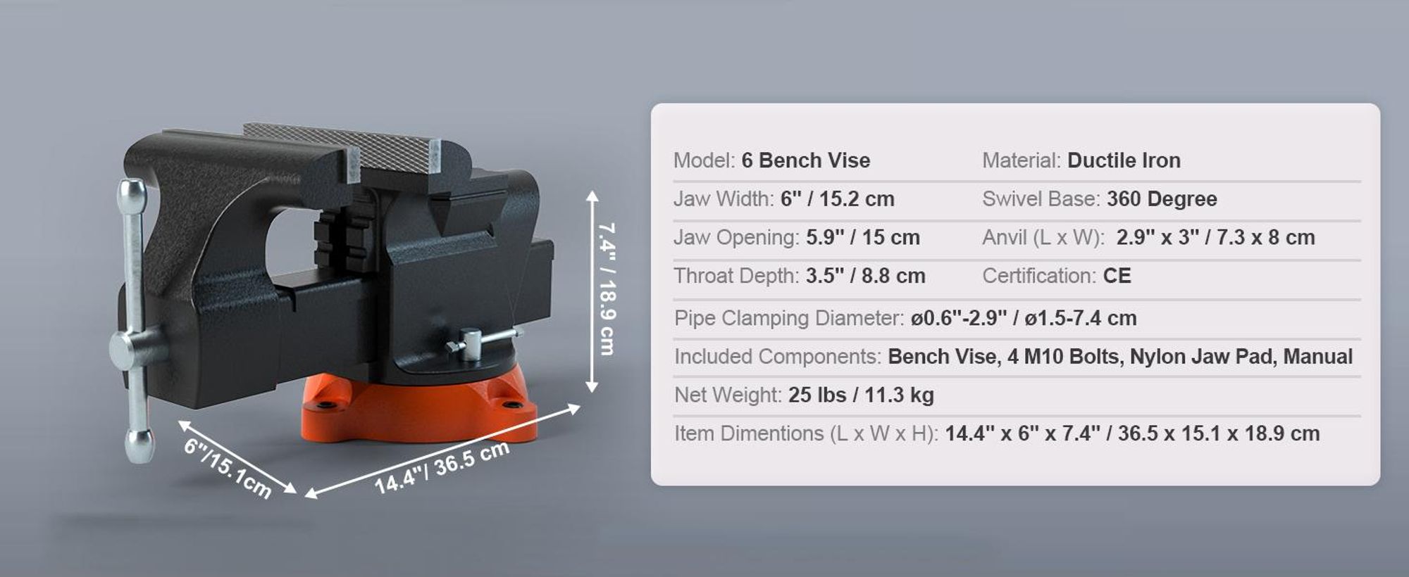 VEVOR Multifunktionsschraubstock 152mm (6-Zoll) Werkbank-Schraubstock 360-Grad-Drehklemme mit schwenkbarem Fuß und Kopf Schwerlast-Multizangen-Schraubstock zum Klemmen und Fixieren von Geräten für den Heim- oder Industrieeinsatz, Drehbarer Schraubstockkopf-b, 152 mm-a