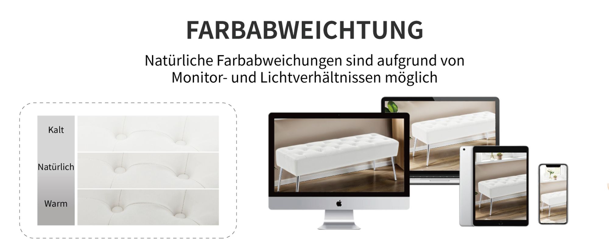 Duhome Sitzbank aus Kunstleder Polsterbank Schminkhocker Schminkbank Farbauswahl, Farbe:Weiß, Material:Kunstleder