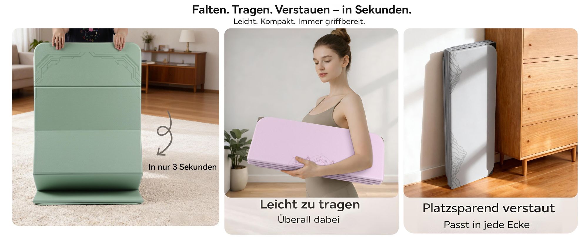 FunLife Faltbare Yogamatte XXL 190x66 cm – 10 mm Dick, Rutschfeste Fitness- & Gymnastikmatte für Yoga, Pilates, Home Workout & Outdoor