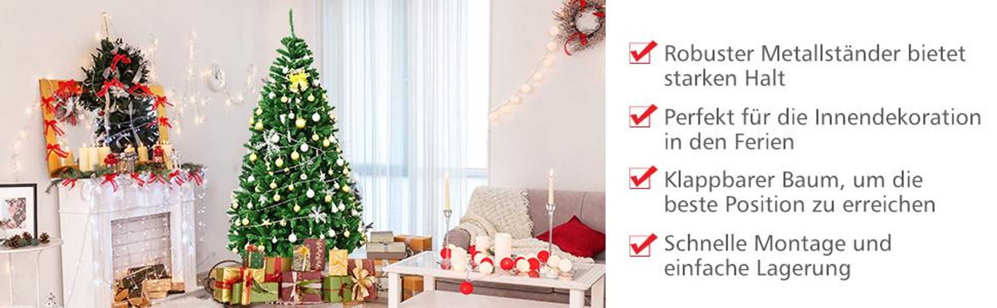 COSTWAY 275 cm Künstlicher Weihnachtsbaum, Tannenbaum mit Metallständer, Klappsystem, Christbaum PVC Nadeln, Grün