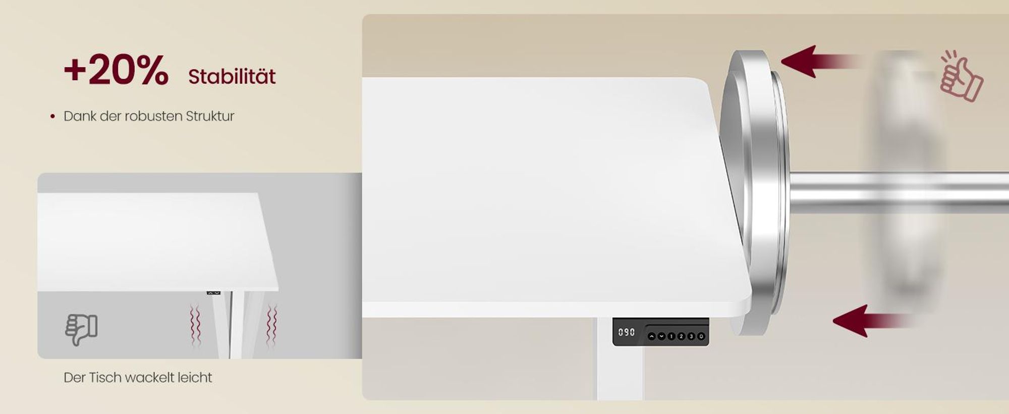 VASAGLE Höhenverstellbarer Schreibtisch, Schreibtisch Elektrisch Höhenverstellbar 80 x 50 cm, Stehschreibtisch mit 4 Memory-Tasten, Computertisch