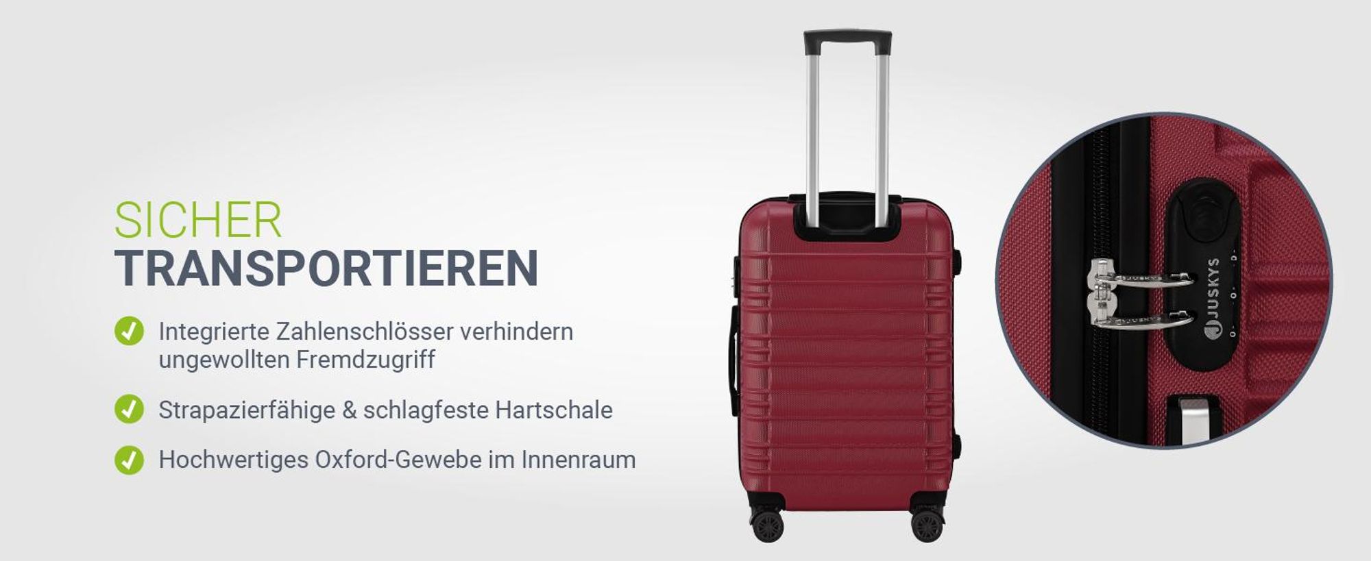 Juskys Hartschale Kofferset Reisekoffer 3 teilig - Zahlenschloss, geräuscharme 360° Rollen groß, Teleskopgriff, leicht - Koffer in Rot