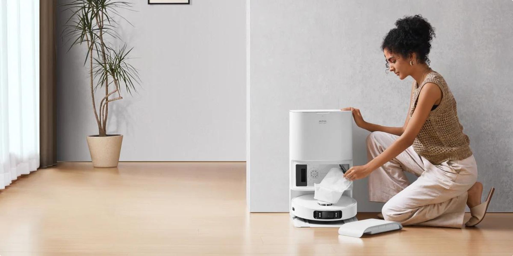 MOVA S20 Ultra robot aspirateur et serpillière avec brosse double rouleau, 8300 Pa, serpillière à eau chaude, autonettoyante et séchante, blanc