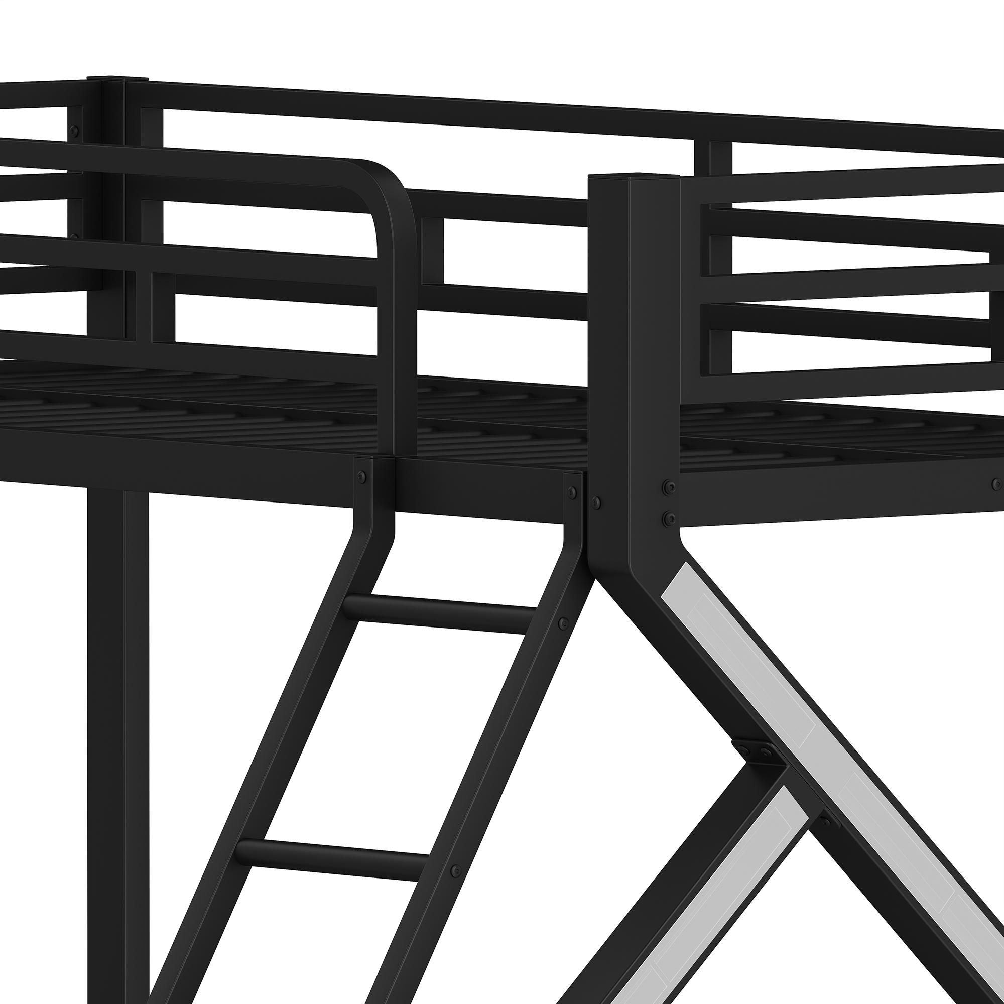 Merax Etagenbett 90x200cm und 140x200cm, Kinderbett aus Metall, LED-Lichtleiste, Sicherheitsgeländer, Leiter, Stockbett, Jugendbett, Schwarz