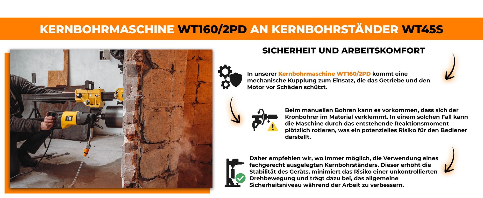 Kernbohrgerät Handgeführt mit Mikroschlag 1900 W Diamant-Kernbohrmaschine 2340 U/min Freihand Kernbohrgerät mit 2 Gänge 22-202 mm