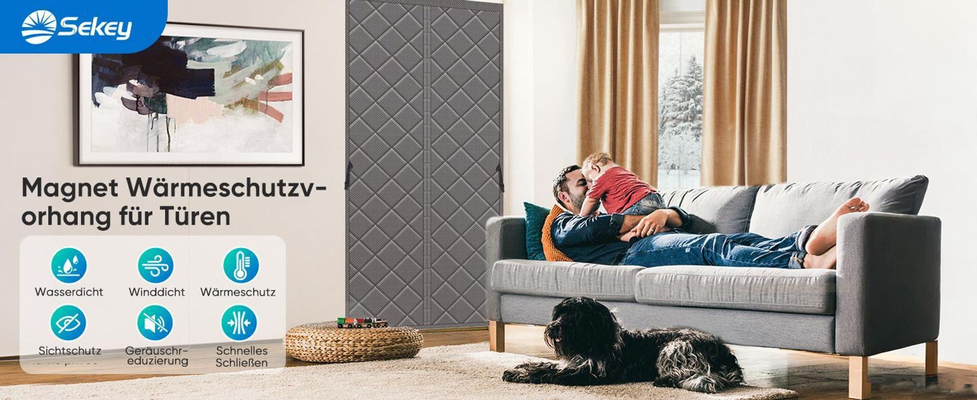 Türvorhang Kälteschutz Winter, Thermovorhang Magnetisch Wärmeschutz & Winddicht – Isolier Vorhang für Wohnzimmer & Balkon, selbstklebend 90x220 cm
