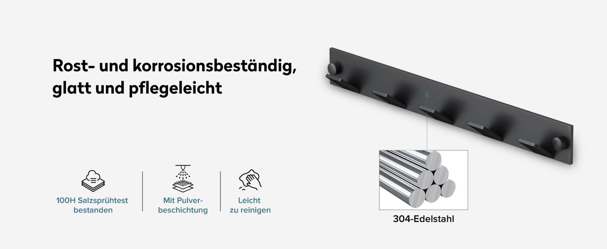doporro Garderobenhaken Edelstahl, Kleiderhaken Wand mit 5 Haken, selbstklebend & ohne Bohren Matt Weiß für Jacken, Handtücher Stalo-03