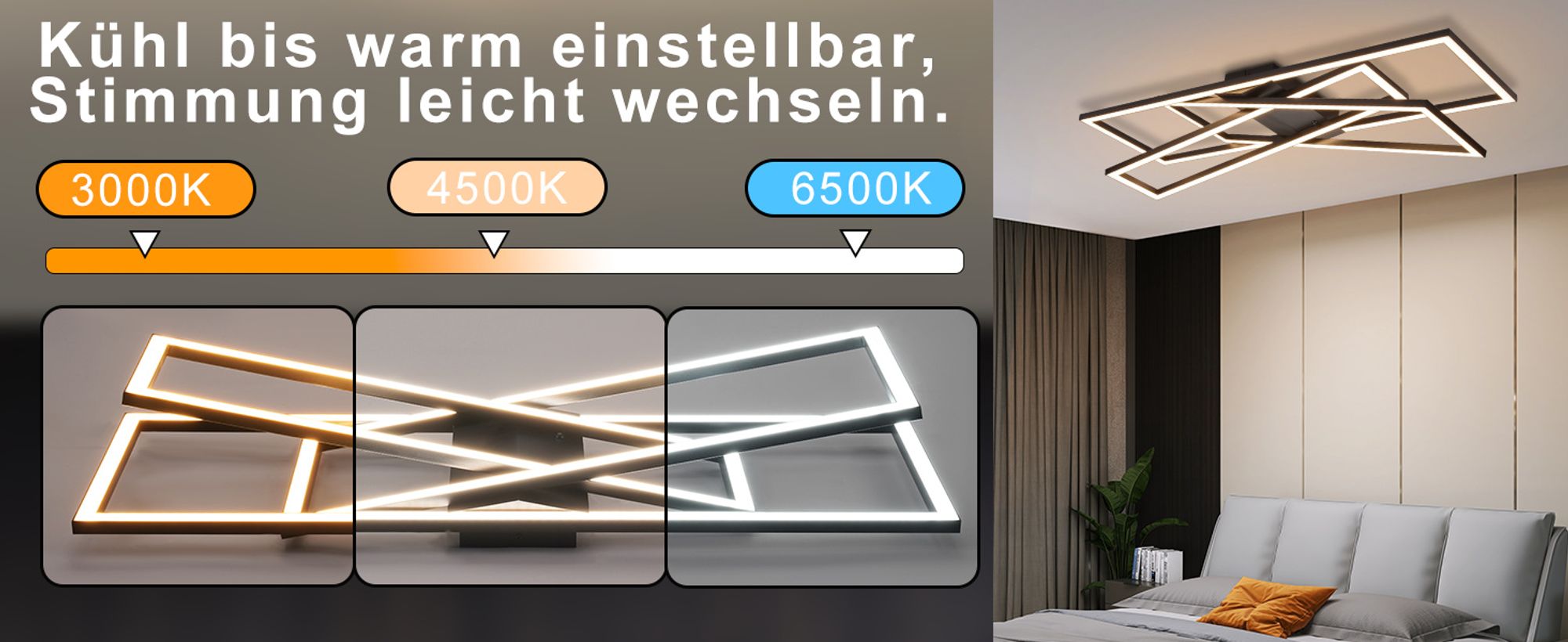 ZMH Deckenleuchte Dimmbar mit Fernbedienung LED Deckenlampe Schlafzimmer Schwarz 45W Modern Wohnzimmer Metall Deckenlampen