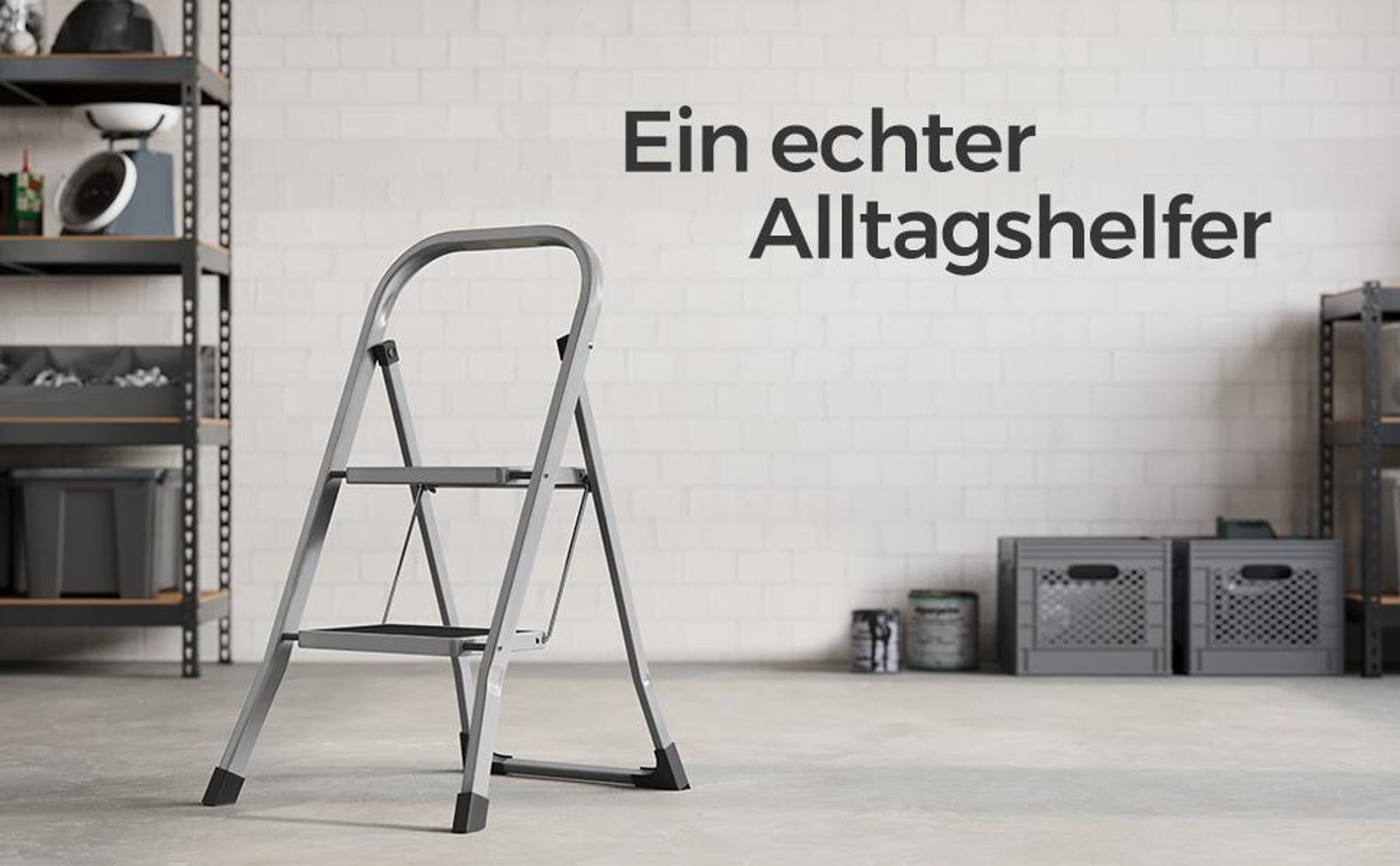 SONGMICS Trittleiter, Leiter mit 2 Stufen, Klapptritt, Klappsicherung, einfach zu verstauen, bis 150 kg belastbar, grau GSL012G01