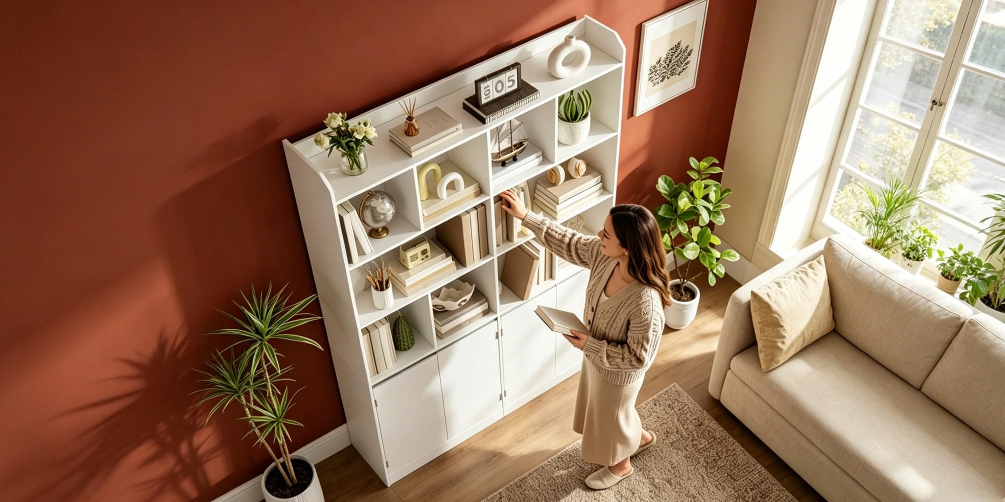 Bücherregal 10 Fächer 4 Türen Standregal, 30 x 120 x 180 cm, Weiß | freistehend, 4-türiger Unterschrank, Aufbewahrungsregal, für Wohnzimmer Büro