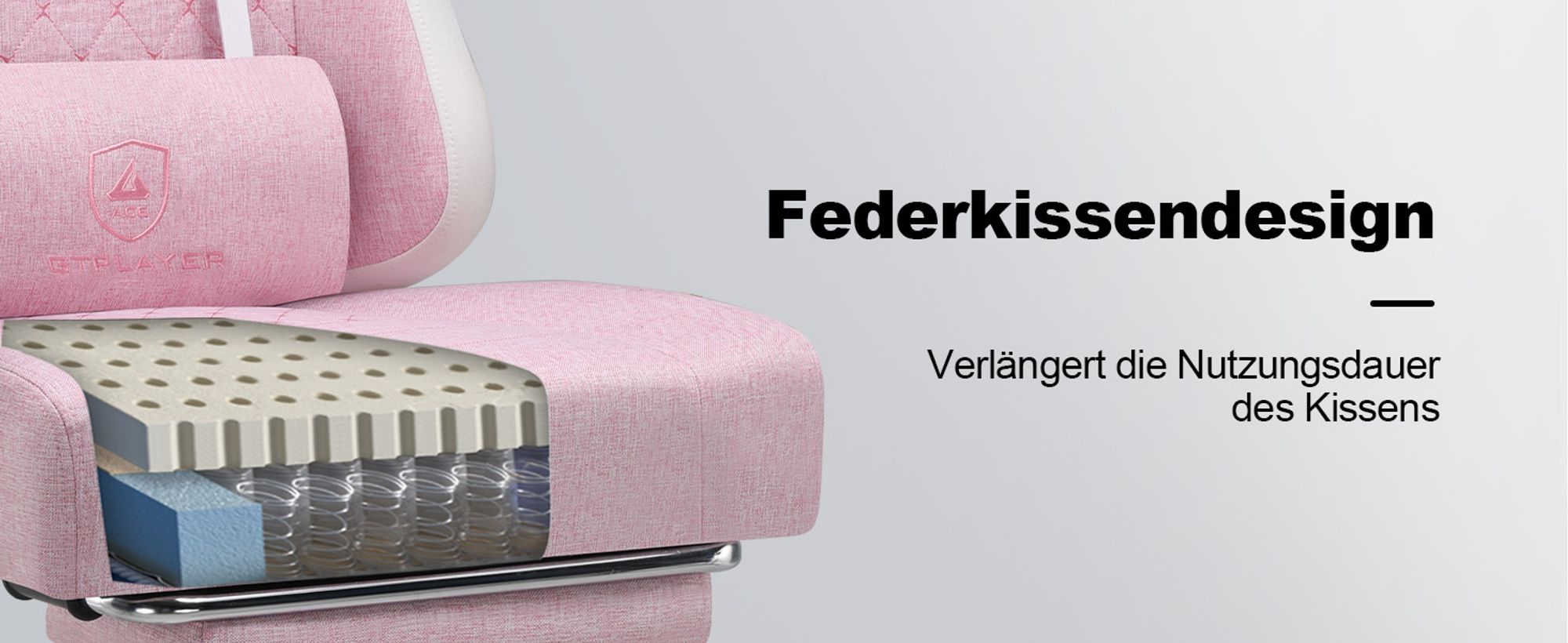 GTPLAYER Gaming Stuhl Ergonomischer Gaming Sessel Schreibtischstuhl PC Gamer Racing Stuhl mit Stoffoberfläche, Federsitzkissen mit Fußstütze weiß rosa