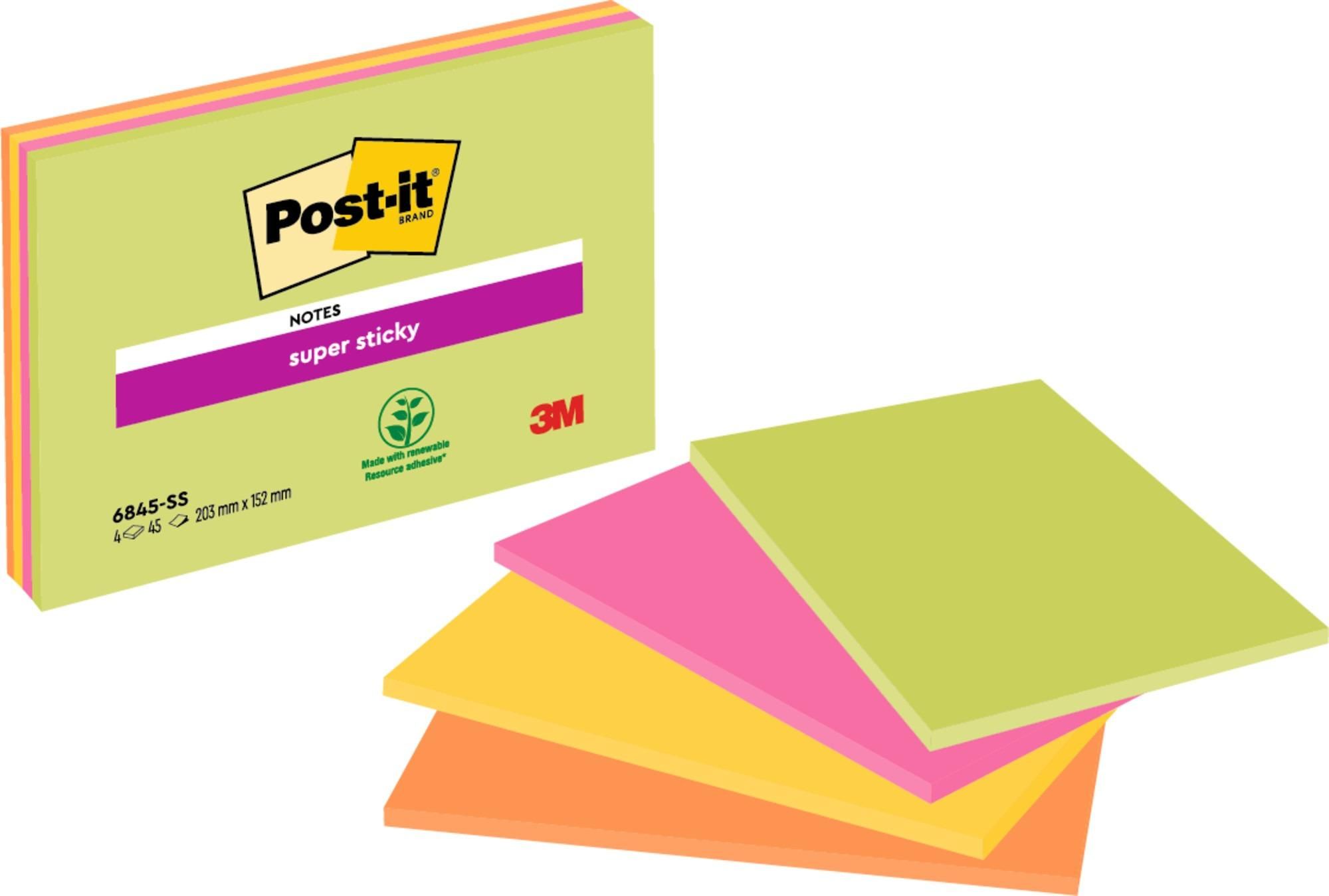 Post-it® Super Sticky Meeting Notes Neonfarben Haftnotizen 203x152mm 4 Blöcke