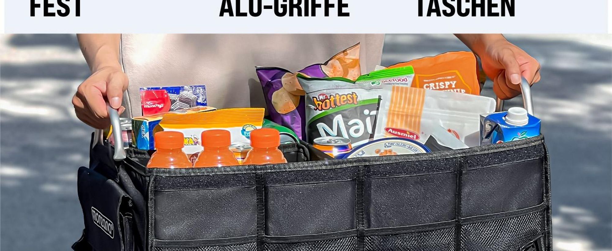 MONZANA® Kofferraum Organizer Deckel 68L Isolierfolie Trennwände Wasserdicht Faltbar MDF Wände Rutschfest Kofferraumtasche Kofferraumbox Auto Schwarz
