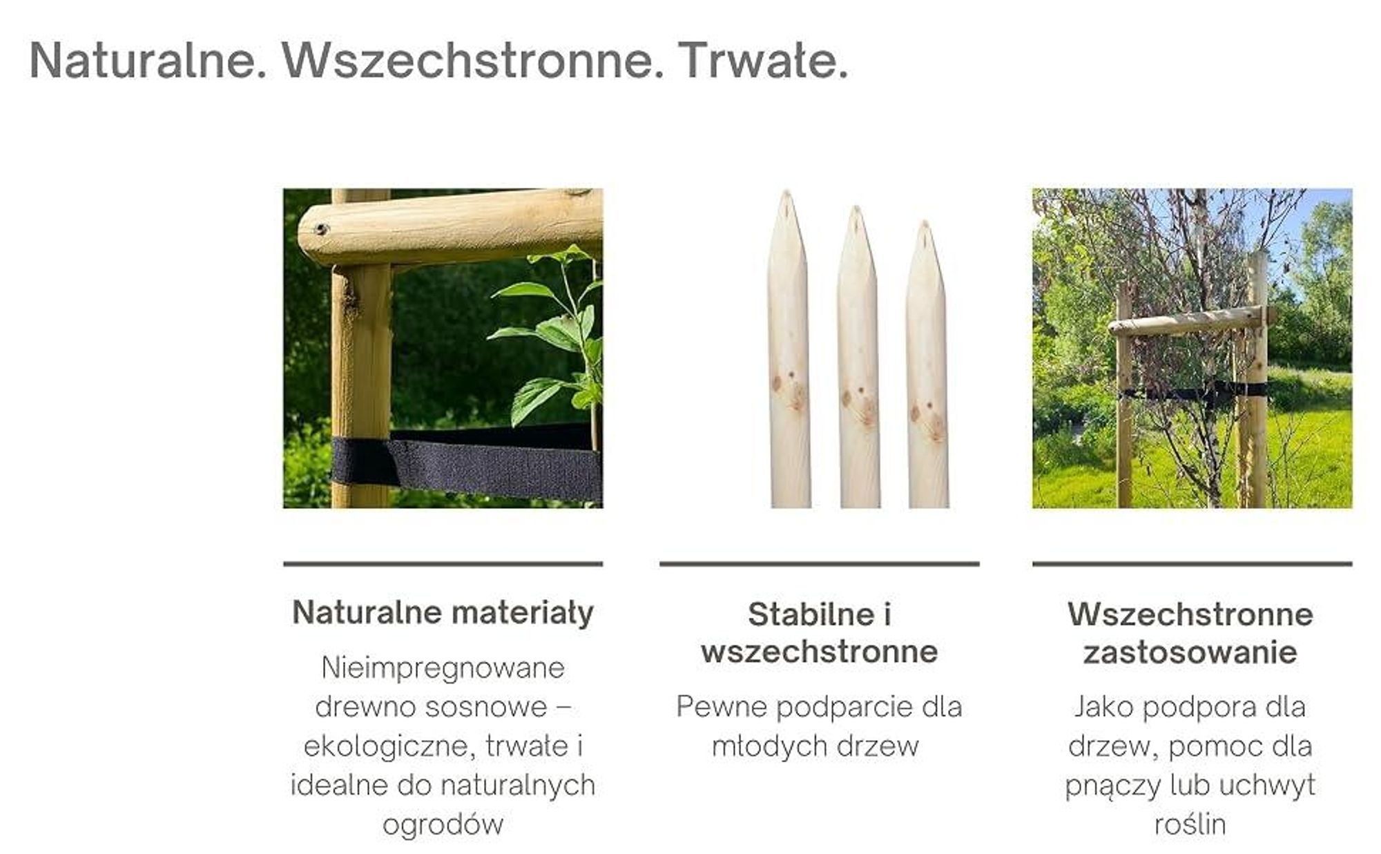 TIMBERMIK Podpory do Drzew 3x Palisada 220 cm Ø7 cm + 6x Półpalisada 60 cm + 3x Taśma 80 cm