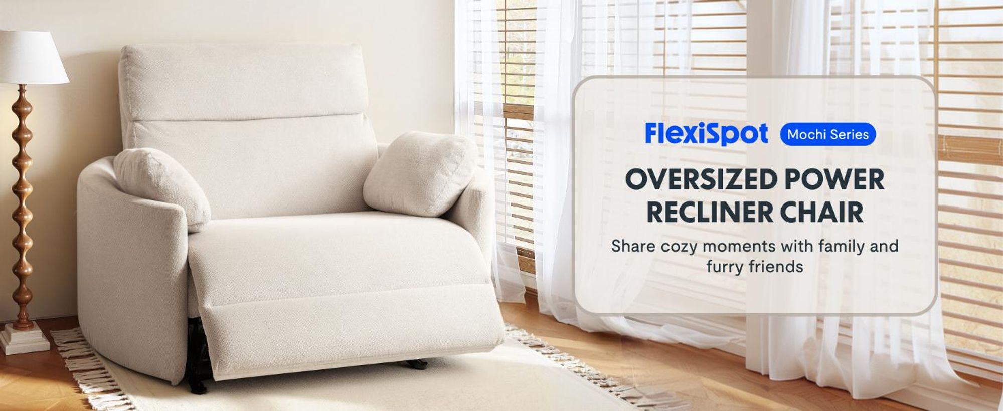 FLEXISPOT Mochi Pro Zero-Wall XXL Elektrischer Relaxsessel, 1,5-Sitzer mit 138 cm Sitzbreite, Fernsehsessel für Große&Schwere, Klemmschutz&USB-C,Beige