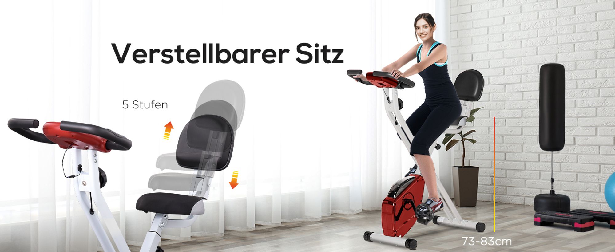 HOMCOM Heimtrainer Fahrradtrainer mit 8 stufig Magnetwiderstand Rot